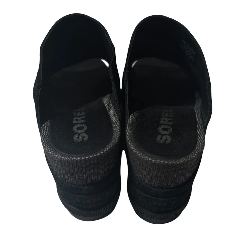 Sorel Black Joanie Slide Wedge Sandal 7.5 Womens Suede Excellent‎ Condition